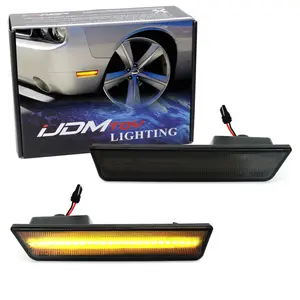 iJDMTOY Smoked Lens Amber Full LED Front Side Marker Light Kit For 2008-14 Dodge Challenger, Powered by 24-SMD LED