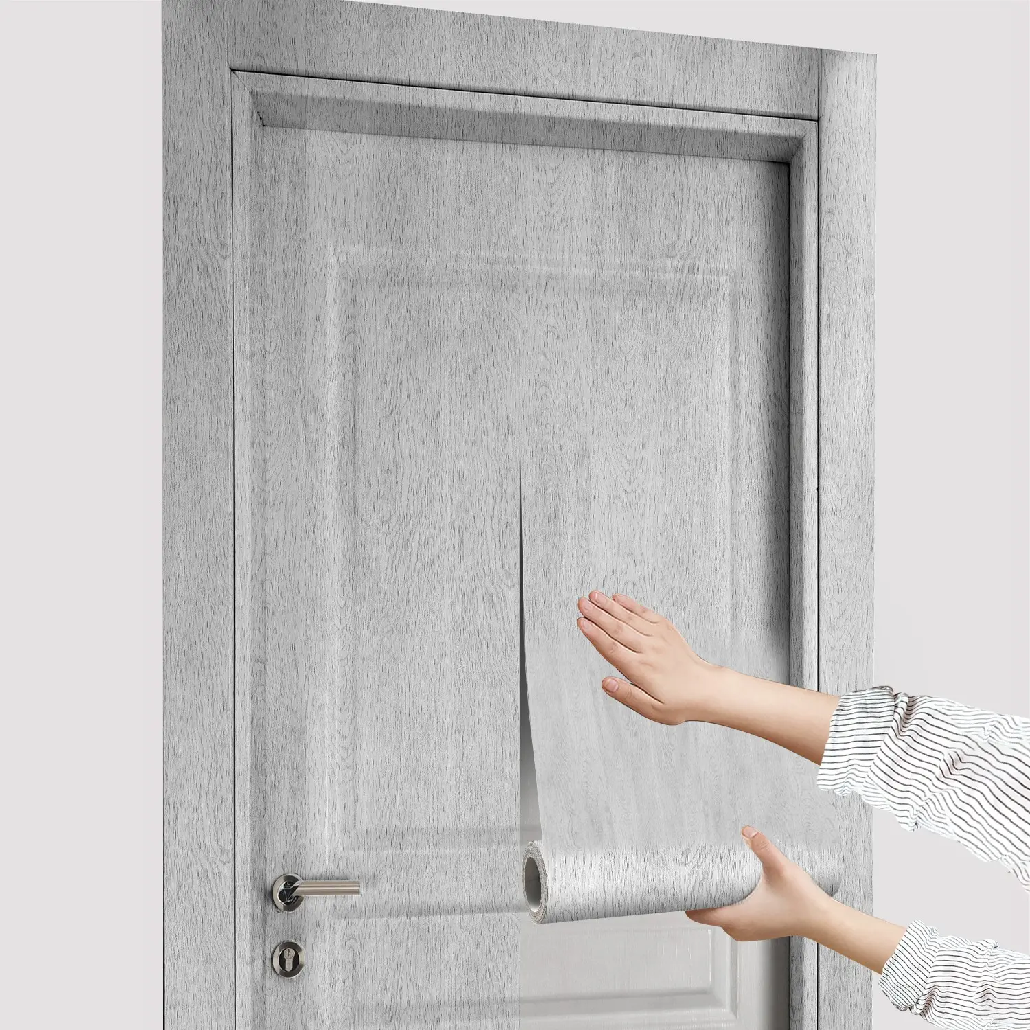 Wood Grain Pattern Door Sticker, 1 Count Waterproof Self-adhesive Wallpaper, Removable Wall Decoration for Home Living Room Bedroom Kitchen Office