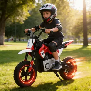 24V Electric KID'S Dirt Bike, Motorcycle for Teens 15+, 200W Hub Motor, 3–9 MPH Adjustable Speed, Rear Suspension, Pneumatic Tires, LED Lights, Bluetooth Music, Battery Power Display outdoorfun