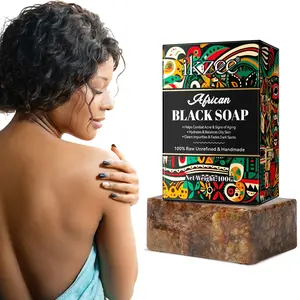 ikzee African Black Soap 100g: Deep cleanses and controls oil, removes mites and purifies the skin, exfoliates, soothes rough skin, and evens and brightens complexion, suitable for the entire body, Cleanser, Body Cleansers