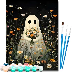 Paint by Number Kits for Adults Beginners, Easy Acrylic Simple Ghost Adult Paint by Number Kits, DlY Watercolor Ghost Paint by Numbers Kits on Canvas Without Frame for Home Wall Decor Halloween Decoration 16x20inch