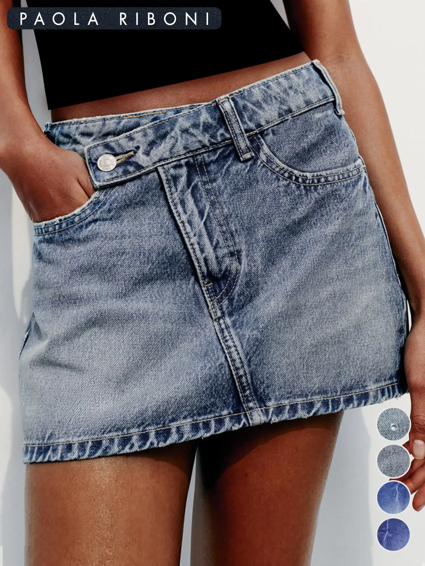 Women's Plain Overlap Waist Zipper Fly Denim Skirt, Casual Button Pocket Mini Skirt for Daily Wear, Ladies Bottoms for All Seasons