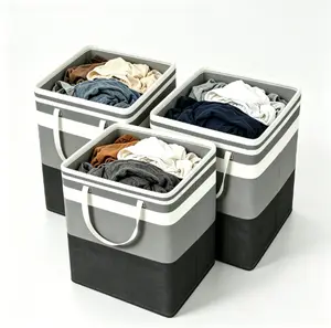3 Pack Collapsible Laundry Hamper, Large Freestanding Laundry Basket with Handles, Waterproof Dirty Clothes Storage Bin for Bathroom, Bedroom, Dorm, Laundry Room, TikTok Viral