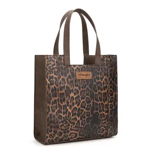 Wrangler Western Leopard Print Top-Handle Tote Handbag for Women Work Leather Satchel with Secure Top Zipper Closure & Durable Metal Feet