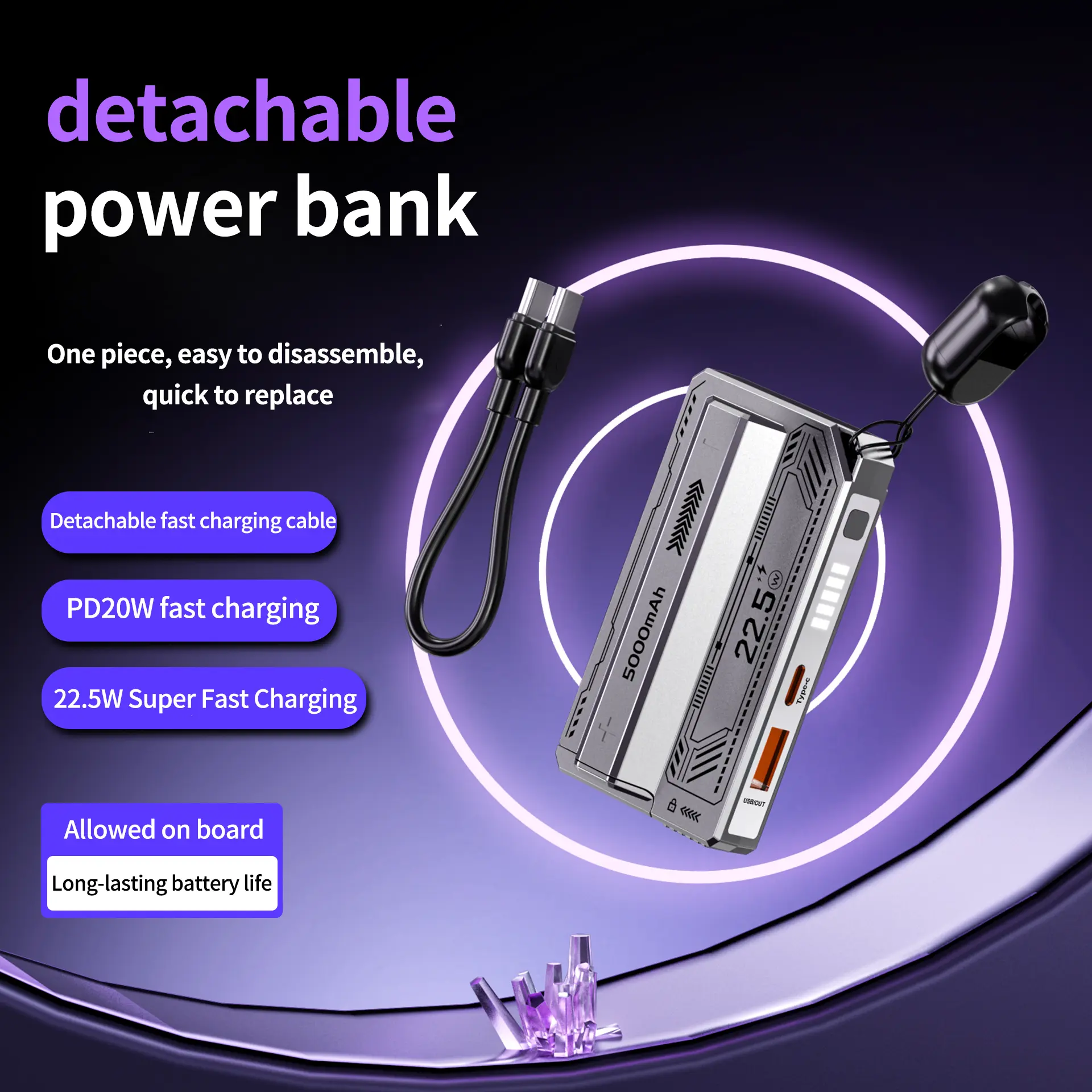 Portable Charger,Portable Bank 10000mAh,Travel Essentials Phone Charger Compact Lightweight External Battery Pack for Smart Phones,Tablets
