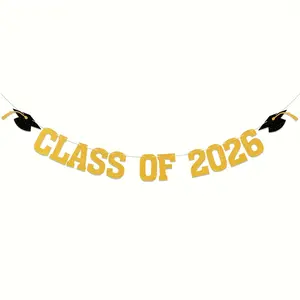 Class of 2026 Graduation Banner | Golden Glitter Congrats Grad Sign with We Are So Proud of You | 2026 Senior Party Decor for Indoor Outdoor Celebration | Festive Keepsake for Adult Graduates & Families | US Commencement Display Ready | Decoration