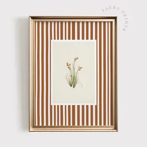 Vintage Floral Print | Neutral Stripe PRINTABLE Wall Art | Terracotta Soft Orange Decor | Botanical Flower Wall Art