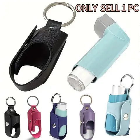 Asthma Inhaler Leather Storage Box with Keychain, Portable Adult Travel Work Inhaler Bag, Car Keychain Holder, Quick Access Nebulizer Case
