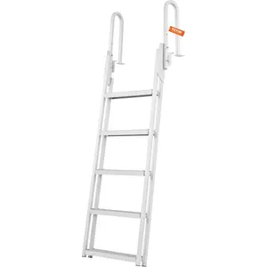 VEVOR Dock Ladder Flip Up 5 Steps, 350lbs Load Capacity, Aluminum Pontoon Boat Ladder with 4" Wide Step & Nonslip Mat,Swim Step Ladder for Ship/Lake/Pool/Marine Boarding