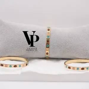 Valmaur Products Gem Fusion Solid Bracelet Luxury Jewelry for Women with Colorful Gemstones and Gold Plated Finish