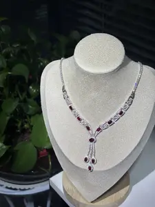 Astrid(12086)gc.Ruby Y-Drop Lariat Statement Necklace