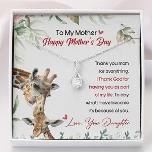 Mom Necklace, Mothers Day Necklace “ Thank You Mom Giraffe Gift From Daughter Gift, Jewelry Message Card, Necklace Gifts For Birthday, Anniversary, Christmas Day, Thanksgiving 599