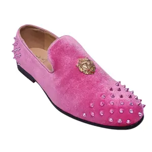 Pink Velvet Loafers with Spikes – Luxury Prom & Formal Shoes