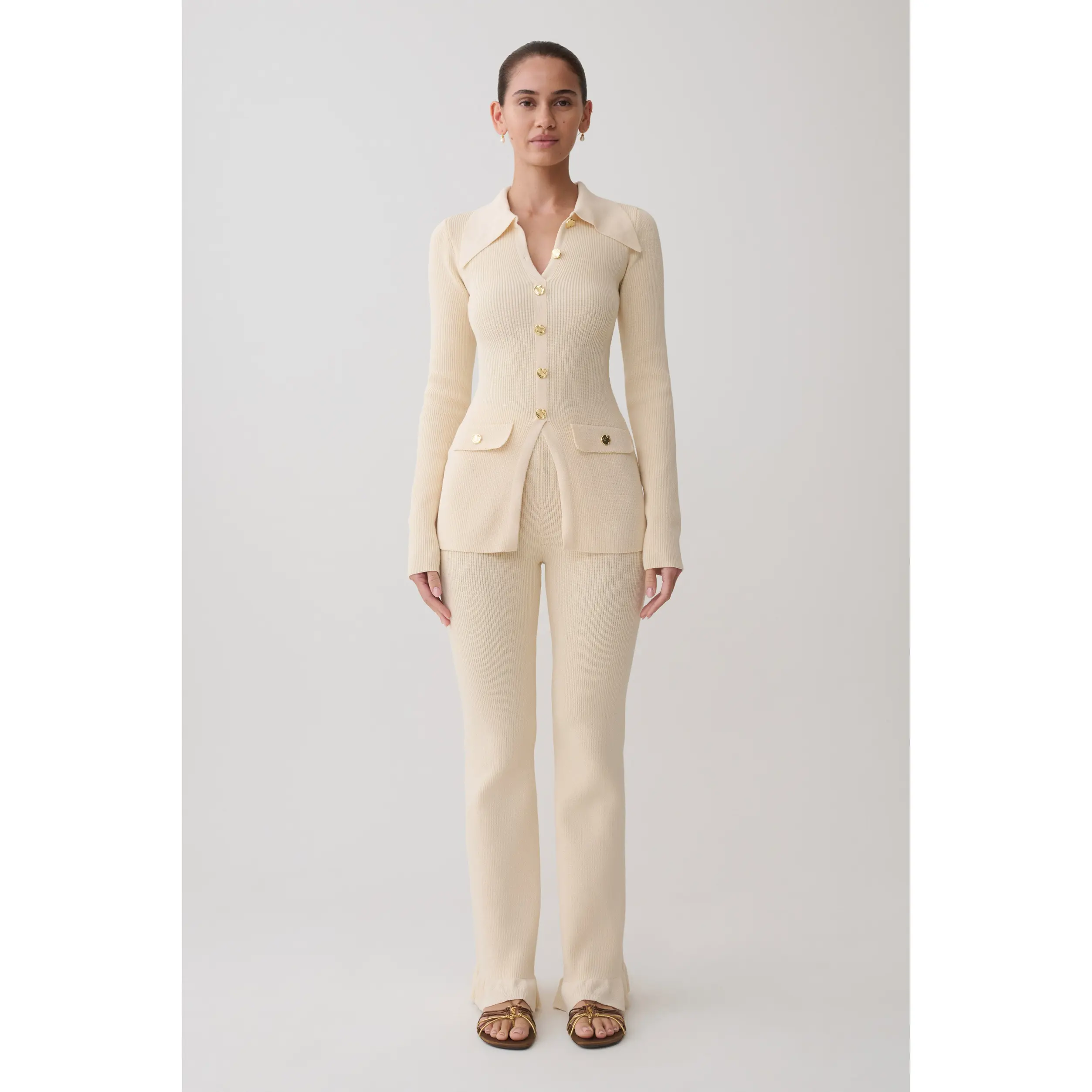 Suzie Ribbed Flared Pants - Ivory