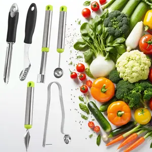 6 Pcs Vegetable Corer Tool, Stainless Steel Fruit and Vegetable Corer Tools for Home Kitchen Cherry Pear Jujube Zucchini Chili