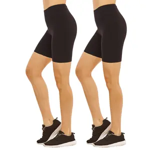 2 Pack Women's Cotton Mid Thigh Biker Shorts Legging High Wide Waistband S-3XL High Waisted 15" Leggings Short Workout Cycling Tummy Control Womenswear