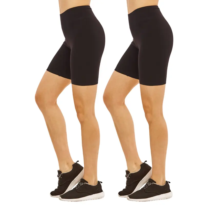 Women's 2-Pack Cotton High-Wide Waist Biker Shorts, 15" Mid-Thigh Leggings for Workout Cycling, Tummy Control, S-3XL