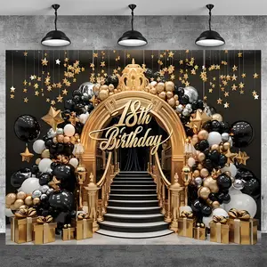 Luxury Birthday Backdrop Banner, Includes Balloons & Stars, Perfect for Celebrations, Photography, Anniversaries, Party Decor