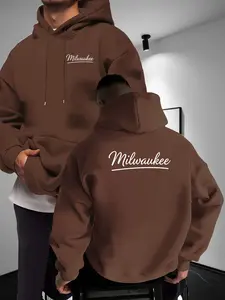 Men's Loose Hooded Sweatshirt Milwaukee, Double-Sided Iron-Print, Urban Fashion Streetwear, Casual Fitted Sportswear, Fall & Winter