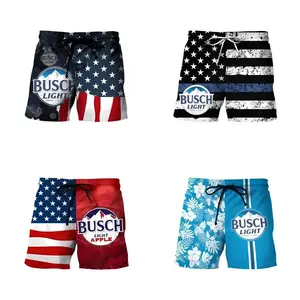 American Flag Bussch Light Apple Hawaiian Shorts | 250th 4th of July Men's Swim Trunks | US Independence Day BBQ Board Shorts Gift for Him & Her