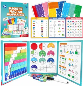 Magnetic Fraction Educational Puzzle, Magnetic Fraction Demonstration Book with Fraction Tiles & Circles, Montessori Fraction Manipulatives for Elementary School, Maths Learning Toys for Kids