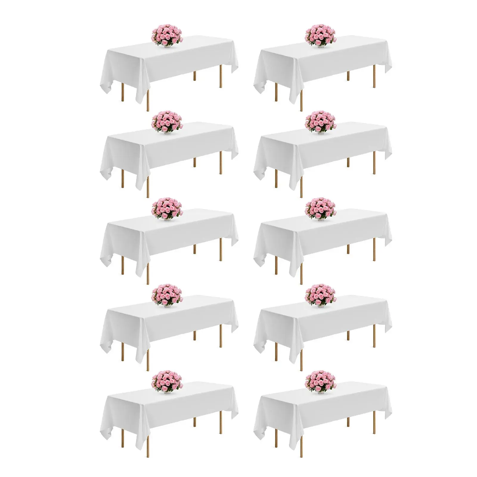 VEVOR White Tablecloths for Rectangle Tables, 10 Pack, 60 x 102 Inches, Reusable and Machine Washable Table Clothes, Wrinkle-Resistant Polyester Fabric Table Covers for Wedding, Party, Banquet