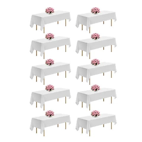 VEVOR 10-Pack White Elegant Durable Rectangle Tablecloths, 60x102in Wrinkle-Resistant Polyester, Fine Stitching Tidy Finish, Reusable Machine-Washable Christmas Decor for Wedding, Banquet