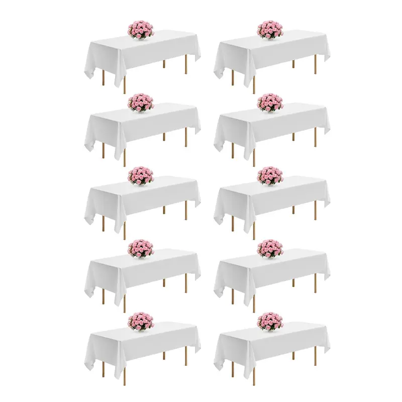 VEVOR 10-Pack White Elegant Durable Rectangle Tablecloths, 60x102in Wrinkle-Resistant Polyester, Fine Stitching Tidy Finish, Reusable Machine-Washable Christmas Decor for Wedding, Banquet
