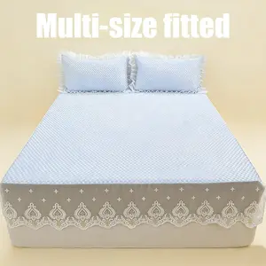 Luxury Ruffled Lace Cooling Bedspread, Breathable Waffle Bedskirt, All-Season Comfort, Multiple Colors Available, Queen/king Size