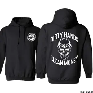 Dirty Hands Clean Money Hoodie – Skull Hardhat Construction Worker Hoodie for Men, Blue Collar Workwear Graphic Hoodie, Heavy Equipment Operator Gift, American Grit Style Sweatshirt