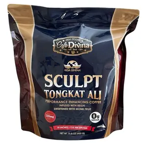 Café Divina Sculpt Tongkat Ali Performance Enhancing Coffee Infused with Reishi Sweetened with Monk Fruit 210mg Reishi Spores 20 Sachets 14.8oz Beverage Antioxidant Healthy Lifestyle Natural Flavor