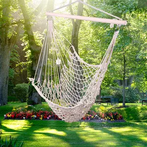 🔥Portable Sky Chair Hammock| Zero Gravity Hanging Camping Chair with 90cm Wood Spreaders| 250lb Capacity for Backyard, Garden & Outdoor Relaxation in Beige🔥 hammock