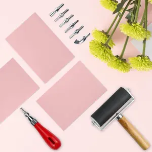 4 Pack Rubber Block Stamp Carving Block Stamp with Cutter Tools for Printmaking, Printing and Stamp Soft Rubber Crafts