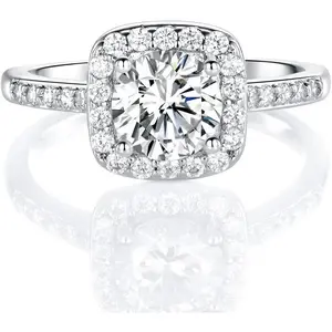 18K White Gold Plated Cubic Zirconia Promise Halo Engagement Promise Eternity Ring for Women