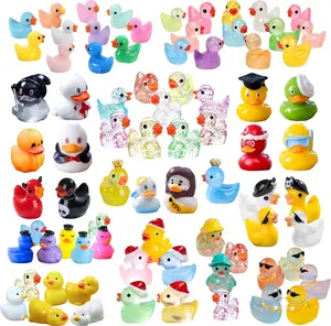 100pcs Various Multicolor Mini Resin Ducks, Tiny Ducks to Hide, Mini Resin Animal Miniature Figurines for Fairy Garden Accessories Aquarium Landscape Bonsai Potted Dollhouse Decor