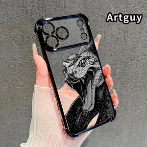 Serpent Roar Pattern Four Corner Anti-Fall Phone Case Transparent Electroplated Protective Cover for iPhone 17 Pro Max Air 16 15 Plus 14 13 12 11 E