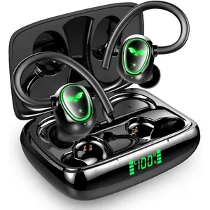Bluetooth Wireless Headphones Earbuds 60hrs Playback Ear Buds IPX6 Waterproof Stereo Bass Over-Ear Earphones with Earhooks Microphone LED Battery Display for Sports/Workout/Gym/Running