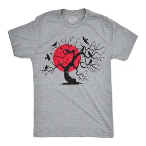 Mens Funny T Shirts Murder At Sunset Crow Tree Art Graphic Tee For Men Mens Funny T Shirts Cool Vintage Fashion T-Shirt Gift Classic Menswear Halloween Apparel for Men Novelty Tees for Guys Light Grey