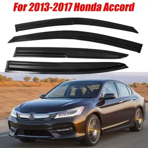 4pcs JDM Wavy Mugen Smoke Tinted Window Visor Rain Guards for Honda Accord 2013-2017 - Perfect Fit, Durable Polypropylene Fiber, Sleek Black Design, Enhanced Visibility & Style, Rain Guard Visors| Stylish Window Treatment| Sleek Finish Visors, Car Window