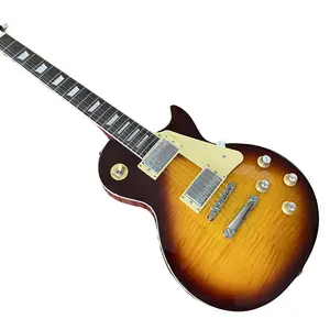 Sunset color electric guitar, solid body, rosewood fingerboard, 22 frets, HH pickups, chrome hardware, flame maple top
