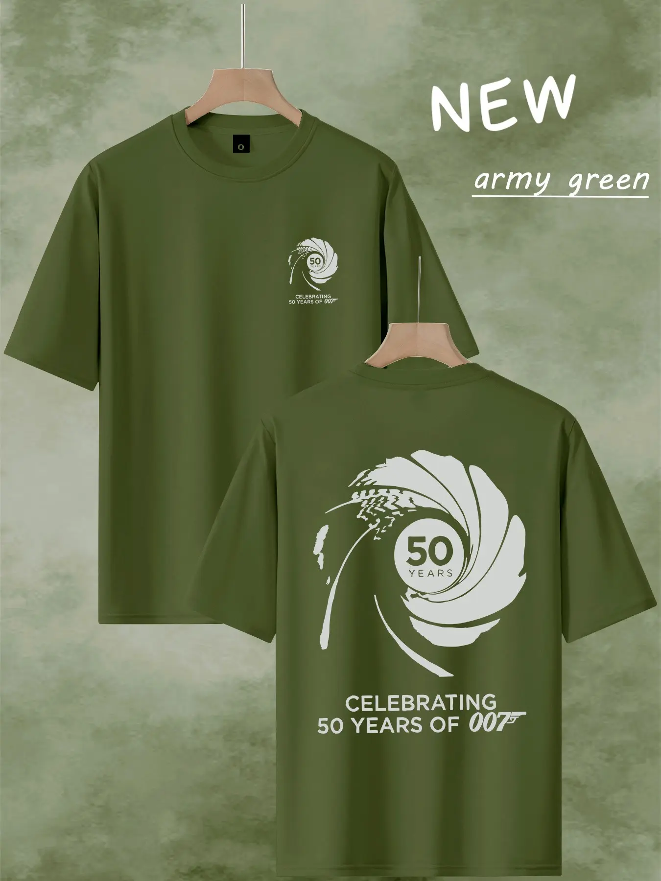 New 007 50 Years Celebration T-Shirt, Crewneck Short Sleeve Tee, Artistic Ink Gun Barrel Logo, Minimalist Streetwear, Menswear