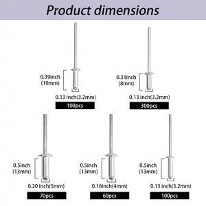 630Pcs Heavy Duty Blind Pop Rivets Assortment Kit Multi-Size 3.2/4/4.8mm Stainless Steel Blind Rivets For Sheet Metal Automotive Furniture And DIY Repair