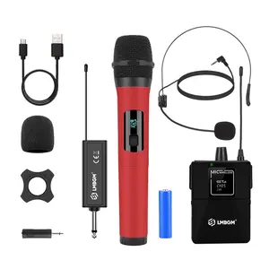 LMBGM Wireless Dynamic & Headset Mic System, Leather-Touch Grip & Anti-Howling Clear Sound, Plug & Play 50m Stable Transmission, With Handheld Mic,Transmitter & Receiver, Perfect for Live Gigs, Home KTV, PA Speakers & Events.