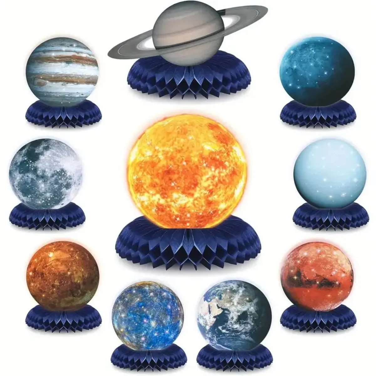 10 Pieces Space Solar System Theme Honeycomb Centerpieces Table Topper Outer Space Party Supplies Planet Honeycomb Galaxy Photo Booth Props For Birthday Party Decorations Ornaments