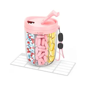 Large Pill Organizer 6 Compartments Travel Vitamin Dispenser with Strap BPA Free Pill Box