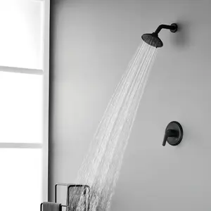 1-Way Pressure Balance Shower Trim kit cUPC Single Handle Wall Mount Hot Cold Water Shower Faucet Mixer with 6in. 8in.  Round 6Setting ABS Shower Head
