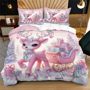 Christmas Lighted Double Reindeer Bedding Duvet Cover Set (2/3 Pcs) 1/2 Pillowcases (no Filler) Moonstar Reindeer Gift Fits Bedroom, Art Apartment, Couple Residence, Family Suite, Homestay King Room. for Couples, Kids, Families, Young Couples, Renters.
