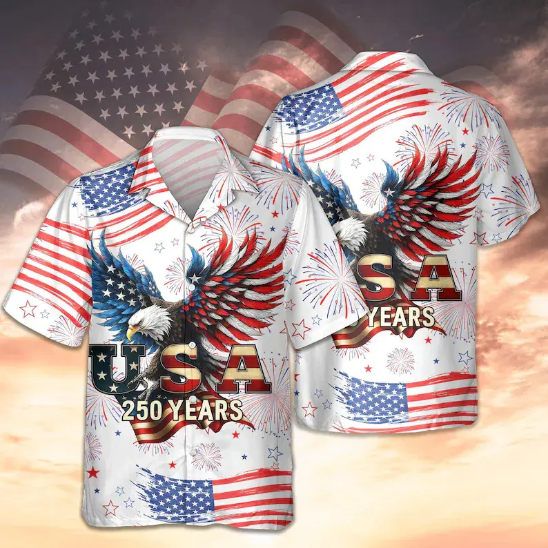 USA 250 Years Hawaiian Shirt, Patriotic Eagle Aloha Shirt, American Flag Fireworks Shirt, 1776 2026 Independence Shirt #   TikTokMadeMeBuyIt #   TikTokShop #   USA 250th