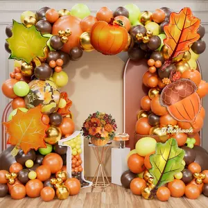 158PCS Fall Balloon Arch Kit-Fall Color Balloons with Pumpkin, Acorn & Maple Leaf Foil Balloons for Thanksgiving,Friendsgiving, Harvest Festival, Autumn & Fall Birthday Party Decorations