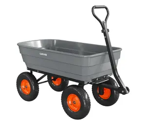1200 lb Heavy-Duty Poly Garden Dump Cart, Utility Wagon with Quick-Release Dump System, 13" Flat-Free All-Terrain Wheels, 270° Towable Handle, Reinforced Steel Frame for Yard, Soil, Rocks & Landscaping, Gray/Orange